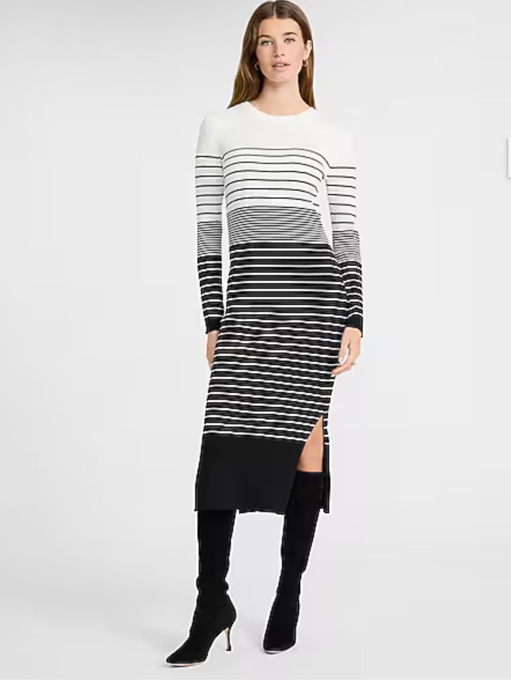 Express Black and White Striped Long Sleeve Midi Dress